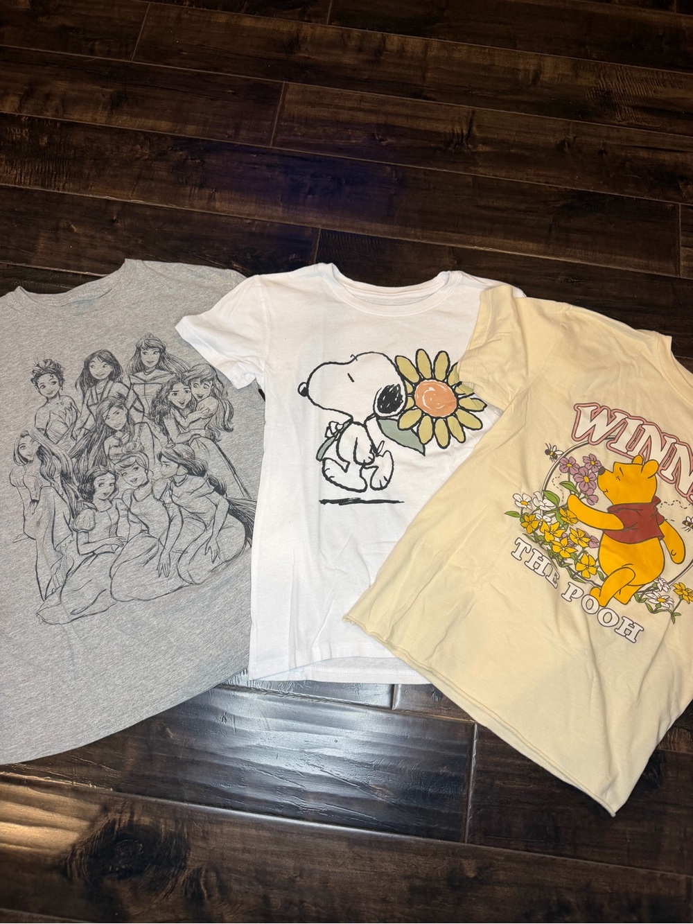 Disney & Peanuts Graphic Tee Bundle Lot (3) Princess Pooh Snoopy Shirts Size XS